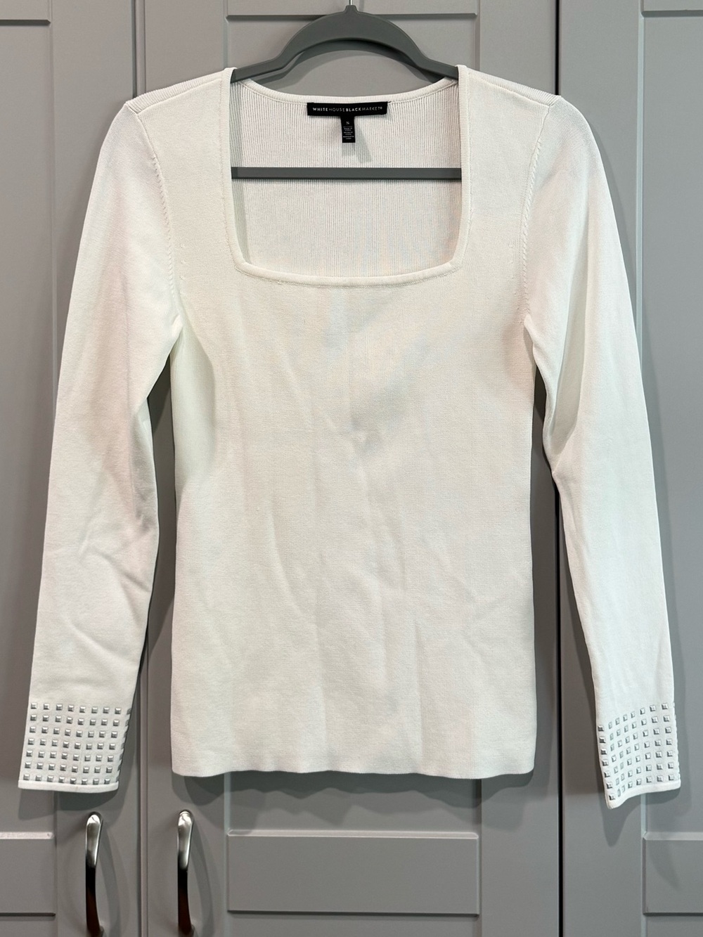 White House Black Market White Square Neck Long-Sleeve Top